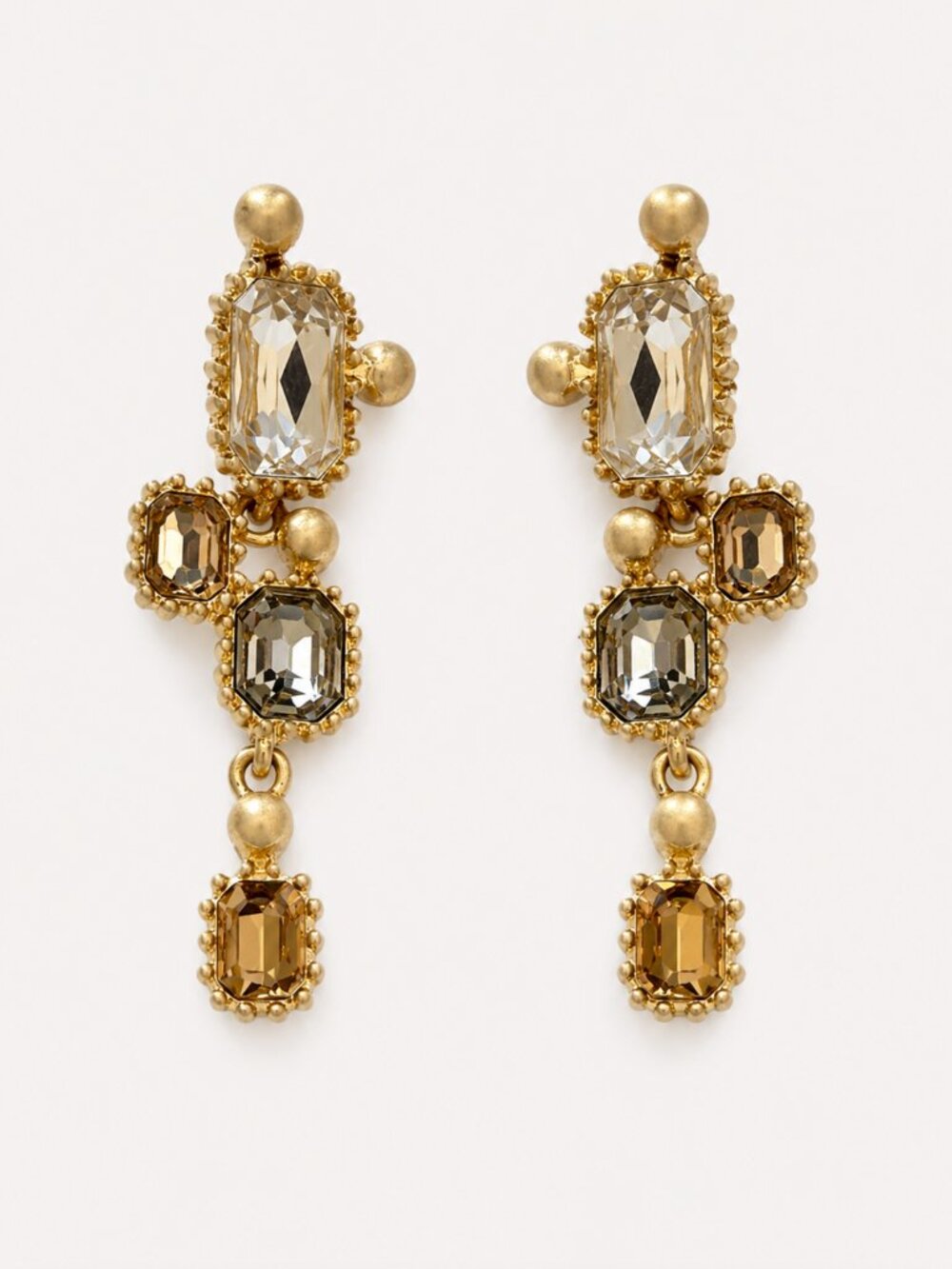 Oscar de la Renta Crystal Statement Drop Earrings Gold Tone Champagne Earrings